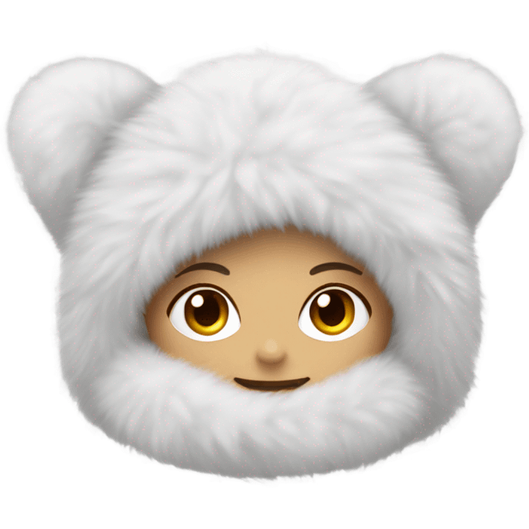 Girl in white big fluffy fur ear covers emoji