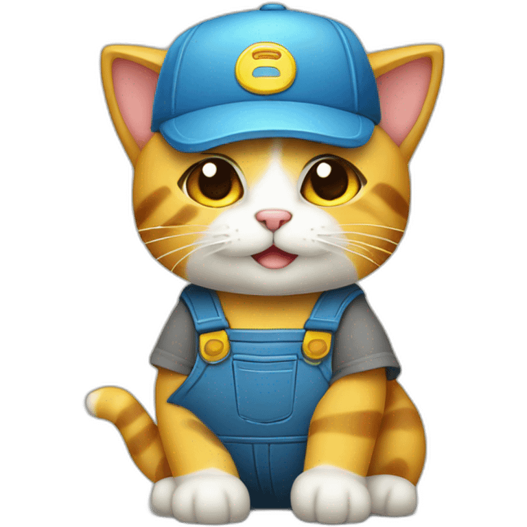 Cute cat dressed as a repairman with yellow cap emoji