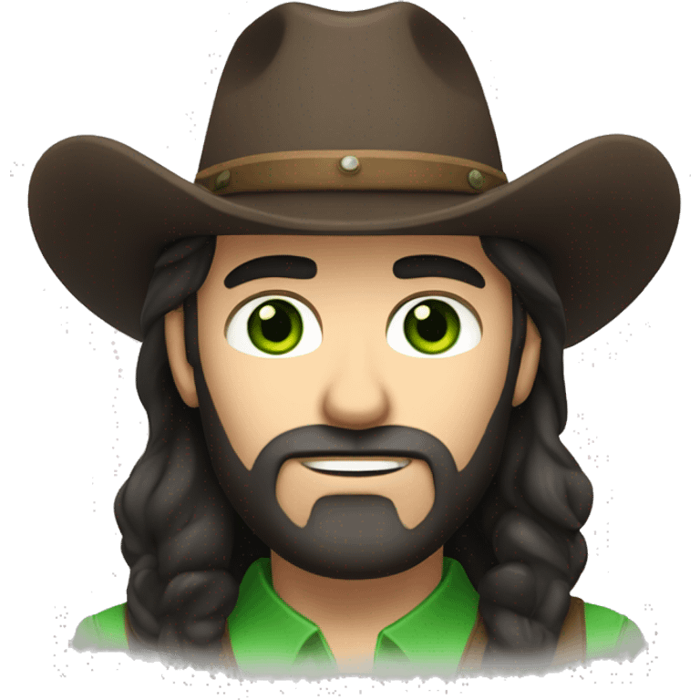 Caucasian male with green eyes, a dark beard dressed as a cowboy emoji