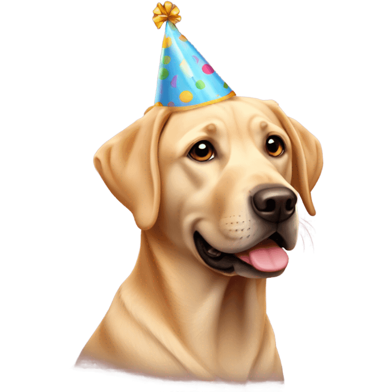 Labrador retriever wearing a birthday hat emoji