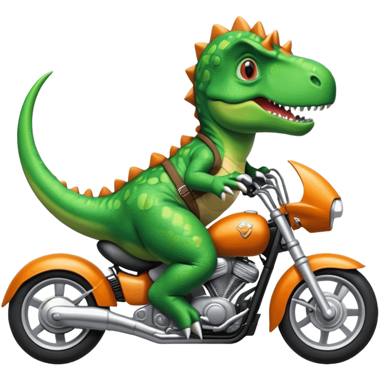 Dinosaur wearing a dinosaur costume riding a motorcycle  emoji