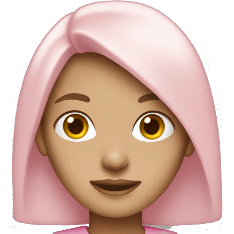 Brunette wearing light pink emoji