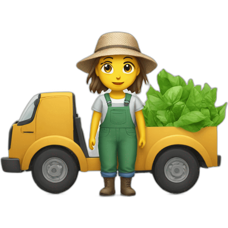 french farmer girl in a truck with a recycling t-shirt emoji