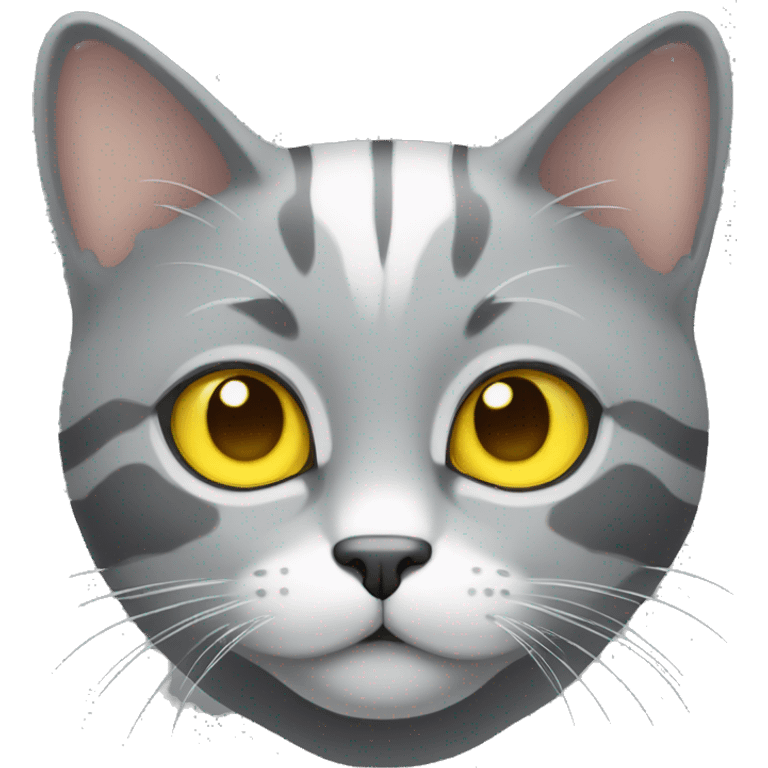 cute grey cat with white stripe on heat with yellow eyes emoji