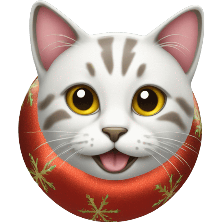 Cat with Christmas ornament in its mouth emoji