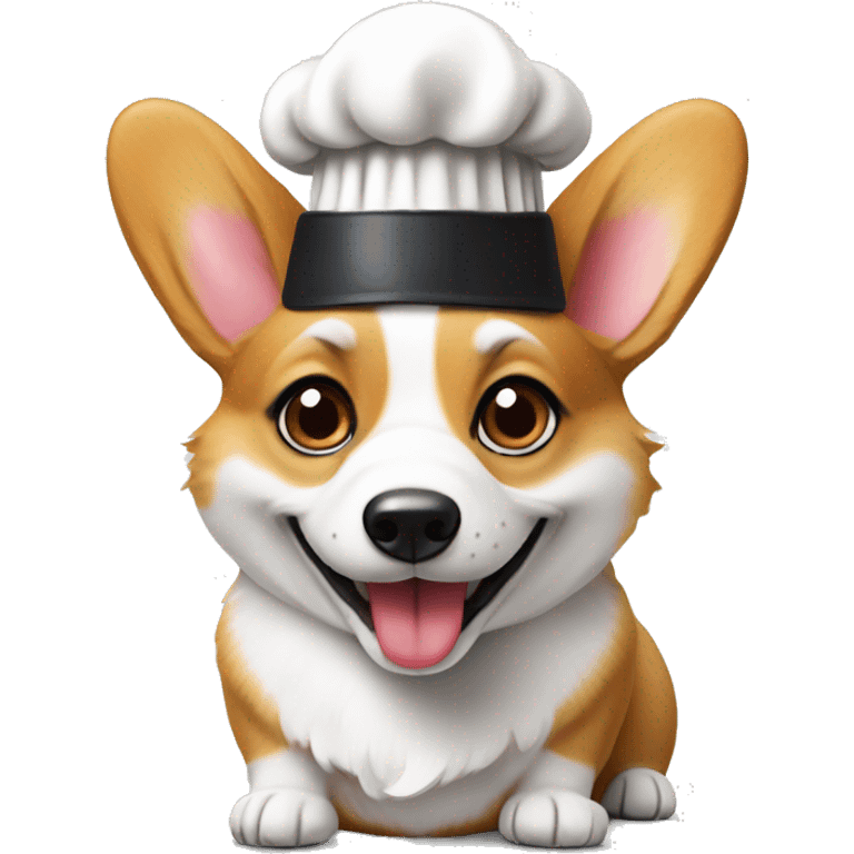 Welsh corgi with a chef’s hat, holding a delicious cupcake, looking excited and ready to bake something yummy emoji