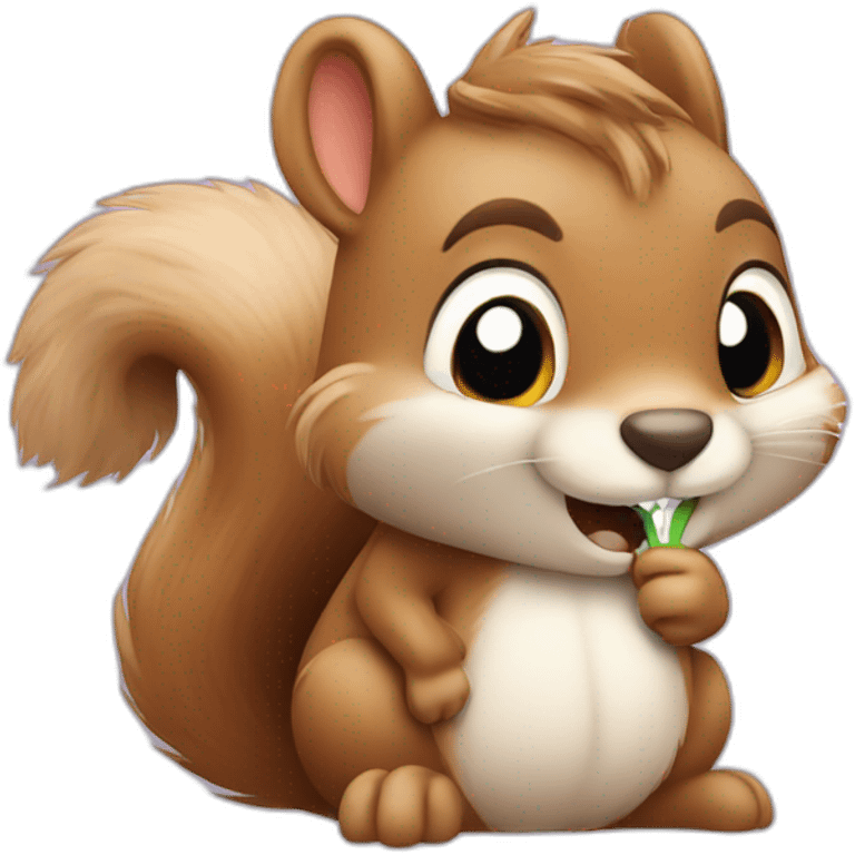 Fluffy little squirrel sleepily brushing his teeth. emoji