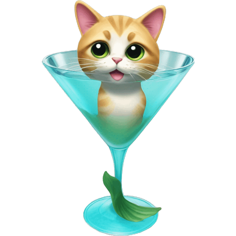 Mermaid cat inside martini glass emoji