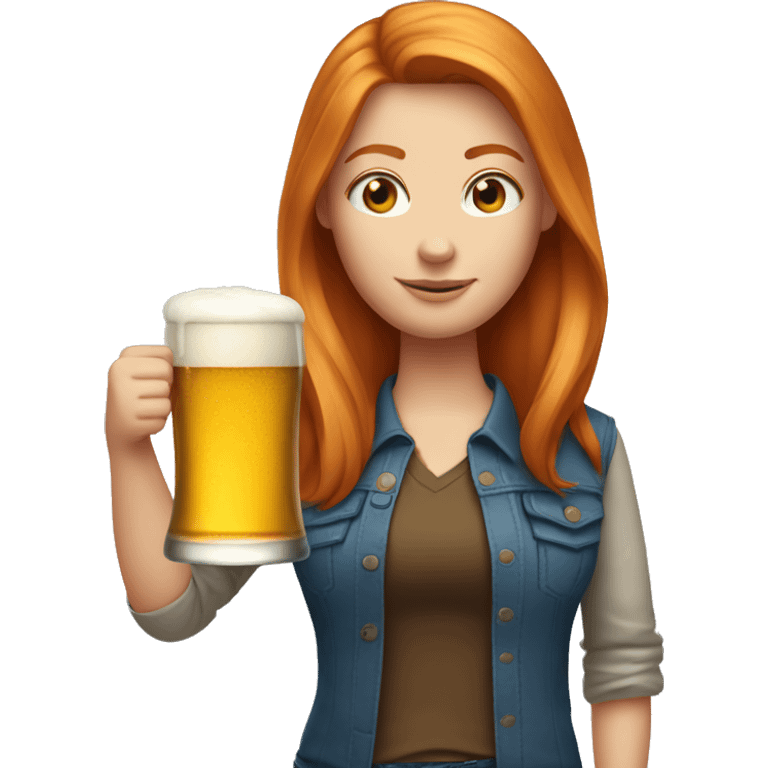 ginger straight hair and blue eyes woman with a beer on the hand emoji