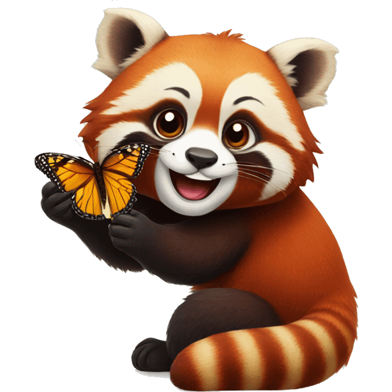 Red panda play with butterfly  emoji