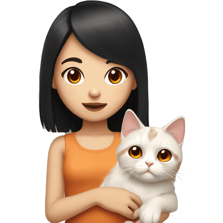 asian black hair girl with brown eyes with flame point ragdoll cat  emoji