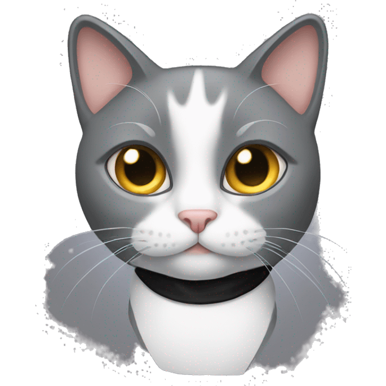 Grey cat with tuxedo cat emoji