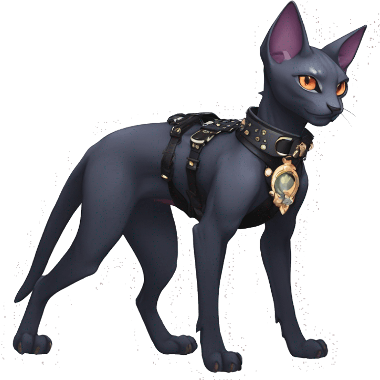 cool punk kawaii anime edgy distinguished elegant beautiful fantasy black ethereal nargacuga-Noivern-sphynx-Quiana-Fakemon collar harness jewels full body emoji