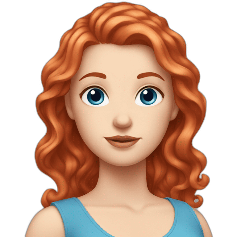 white girl. red wavy hair. blue eyes. strap dress. emoji