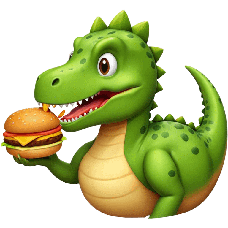 Dinosaur eating a hamburger emoji