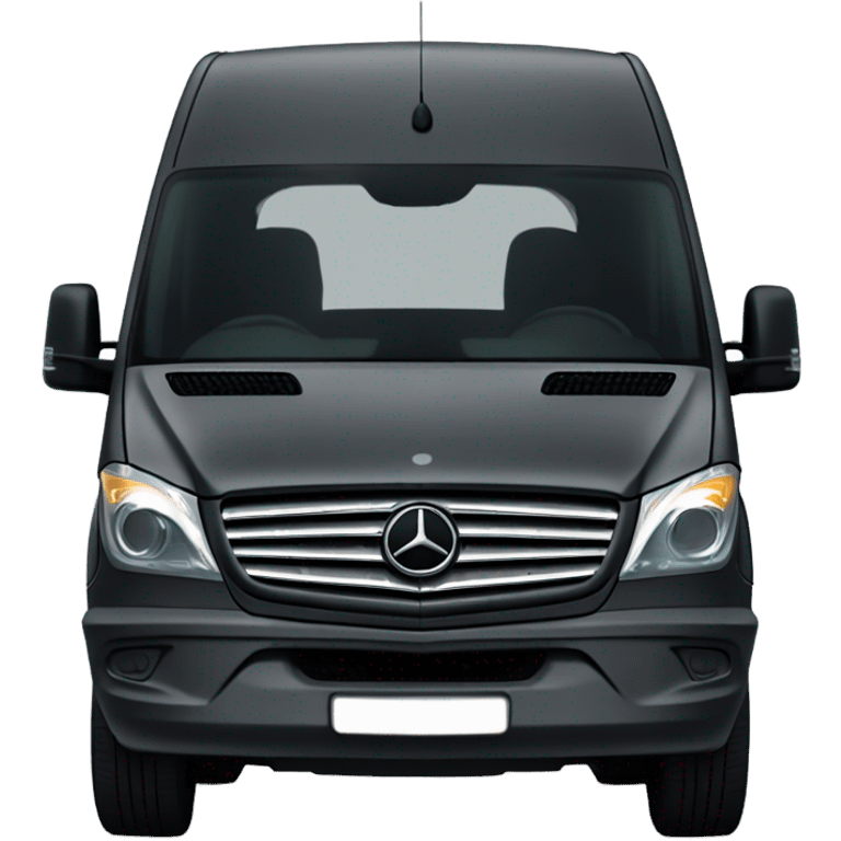 Dark grey Mercedes sprinter van with two round circle headlights that are yellow  emoji