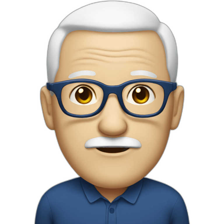 one old white man with white beard, no hair, round dark blue glasses, shirt with white collar emoji