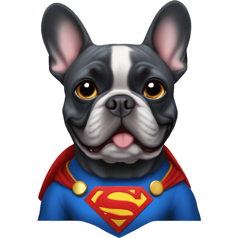 French bulldog dark grey dressed as superman emoji