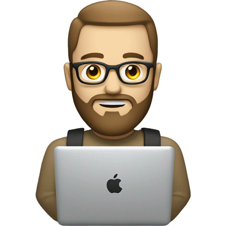 A white man with a beard and a macbook, coding emoji