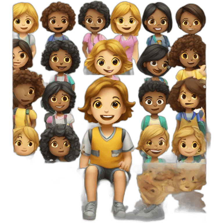 toddler students in the front of a school emoji