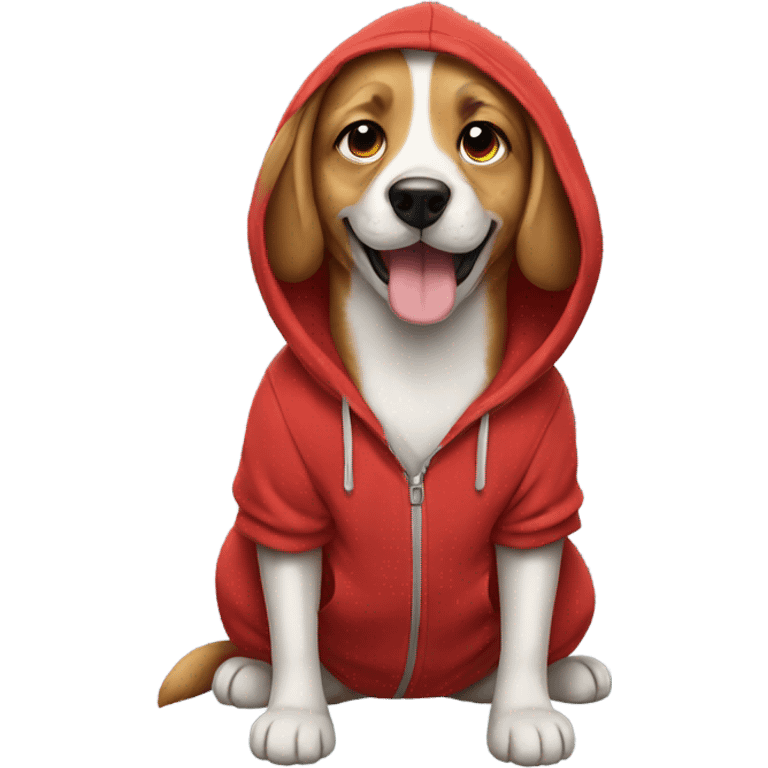 Dog wearing a red hoodie emoji