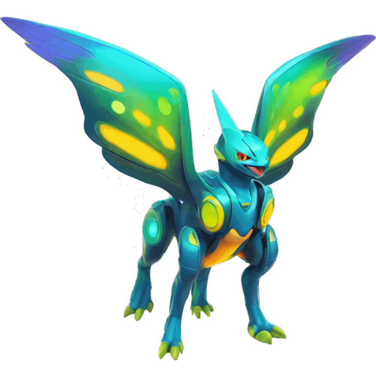 Colorful Neon Colors Vibrant Colors Flying Futuristic Fakémon-Pokémon-Creature Full Body emoji