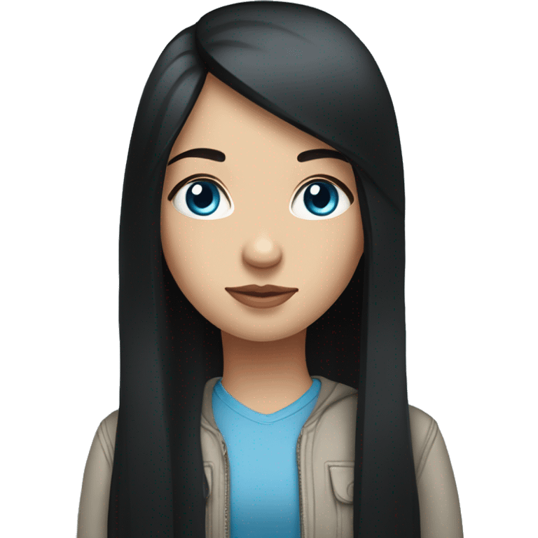 a girl with long straight black hair,blue eyes,Russian,stands emoji