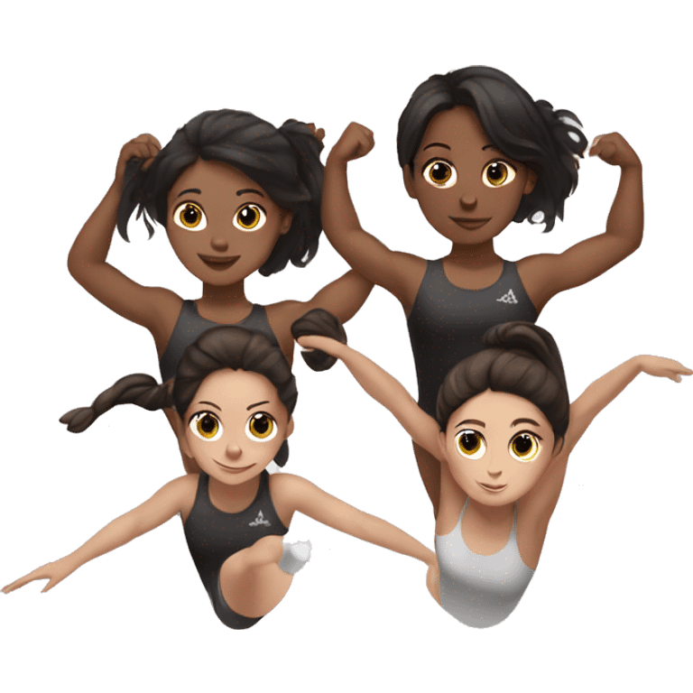 3 girls with brown and black hair doing gymnastics  emoji