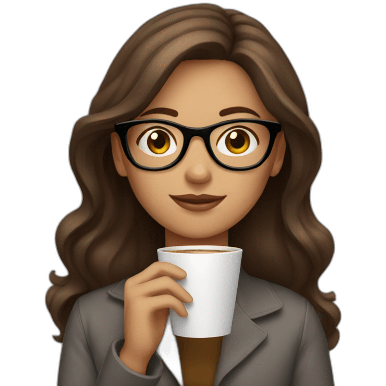 brown hair girl with glasses drinking coffee emoji