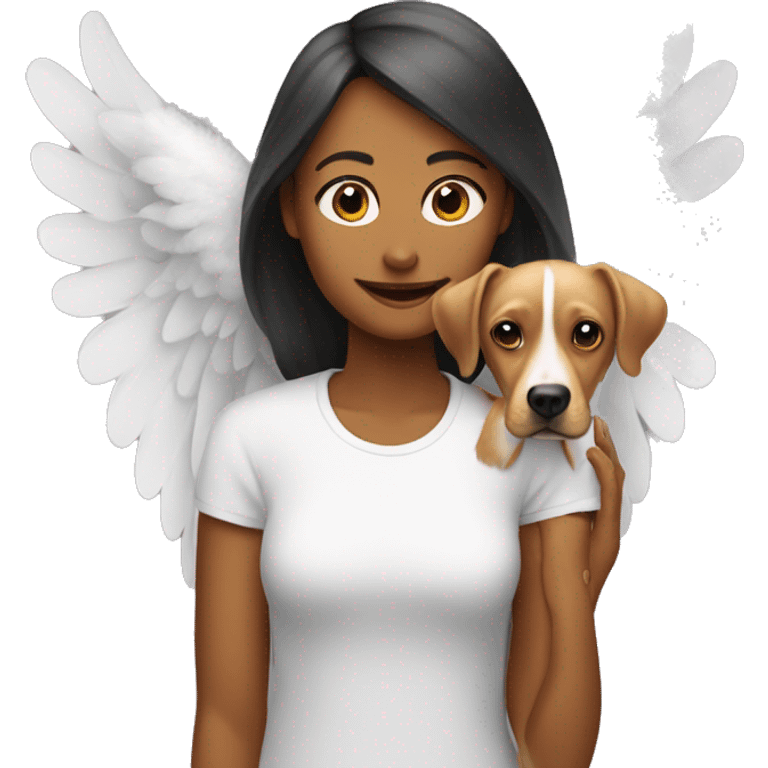 a dog with angel wings next to a woman emoji