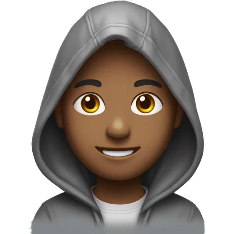  young emoji with a friendly smile, wearing a hoodie with a cross logo emoji