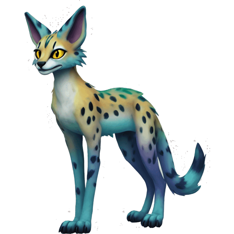 Epic Edgy Colorful ethereal eldritch Sergal-Serval-Vernid full body emoji