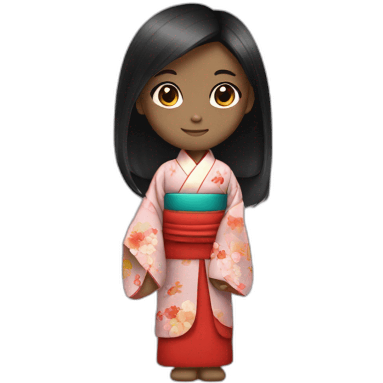 black background chinese girl with kimono long hair emoji