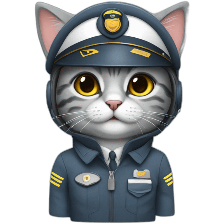 cute grey cat in a pilot uniform emoji