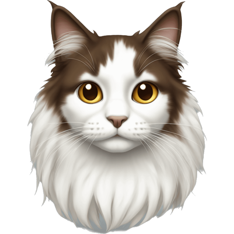 Long haired cat white and dark brown emoji