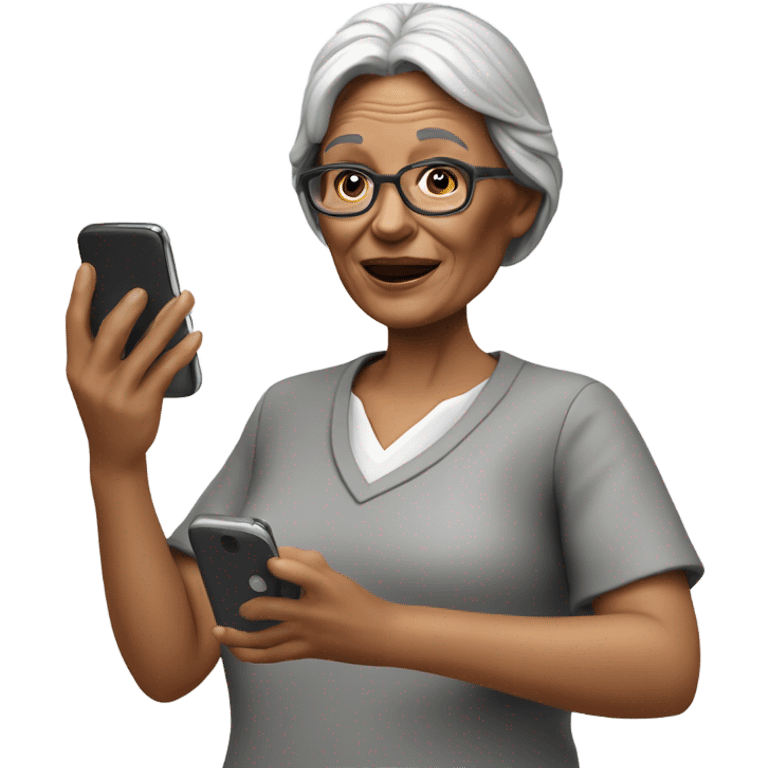 3d hyper realistic senior woman on her cell phone  emoji