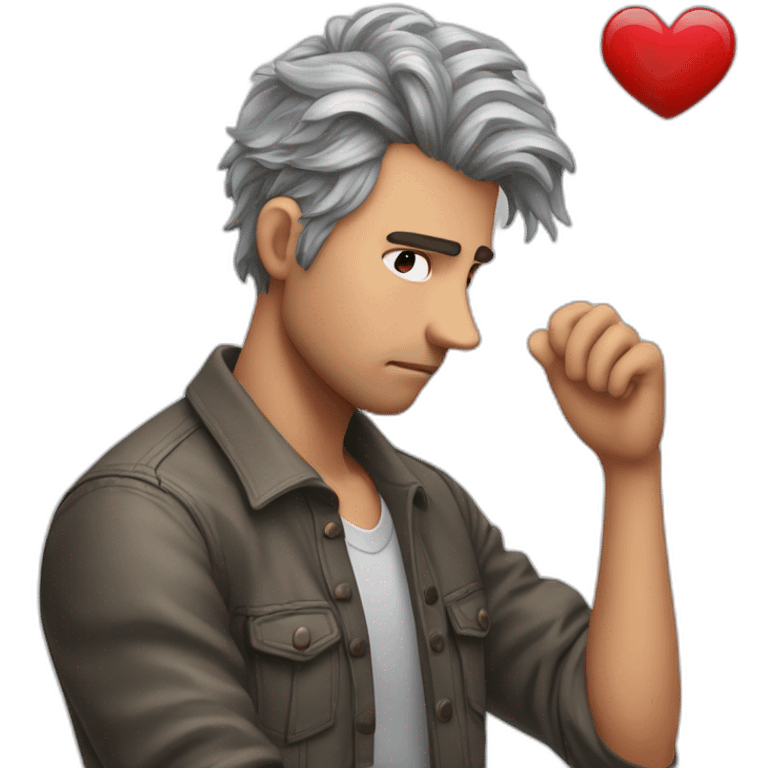 Homme cheveux long triste coeur briser dans les mains emoji