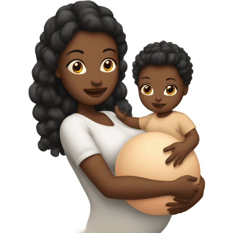 Pregnant woman holding a baby with a high puff ball  emoji