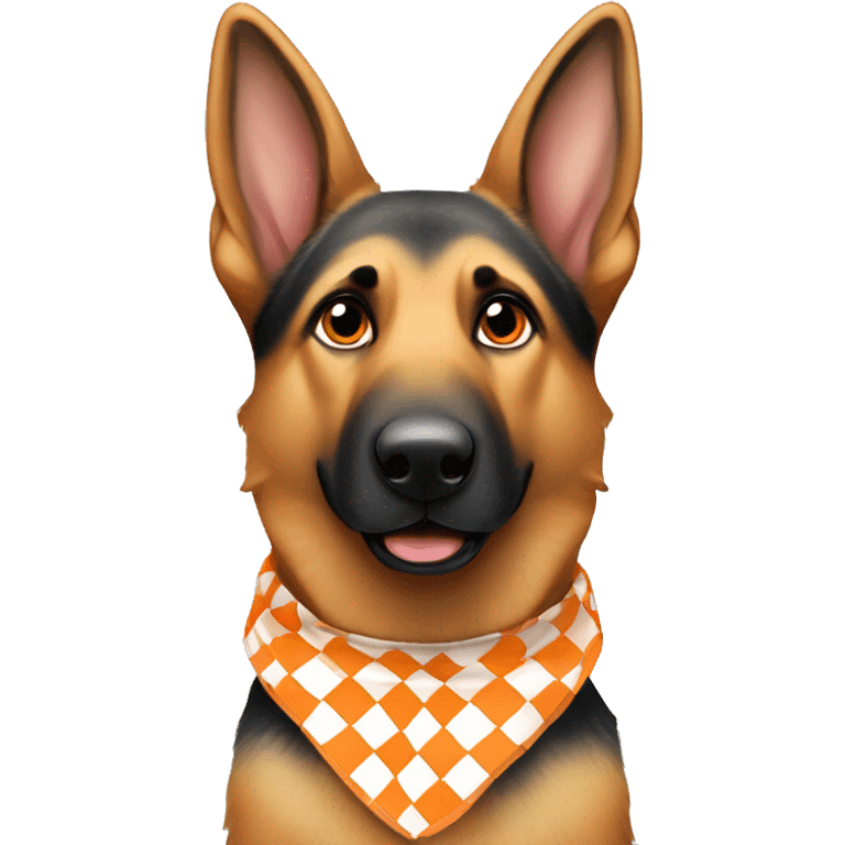 german shepherd wearing bright orange and white checkerd shirt emoji