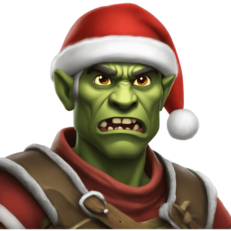 Fierce Orc ranger wearing santa hat emoji