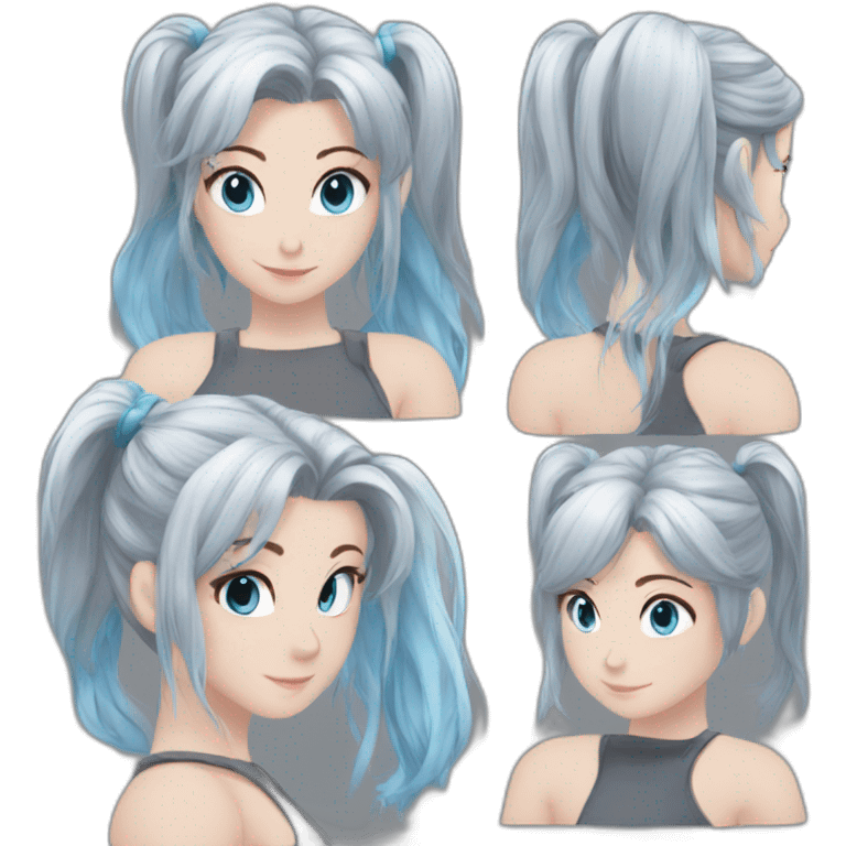 Niki shiina grey hair medium ponytail blue eyes emoji