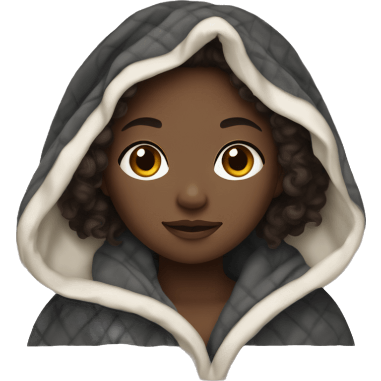 black girl in blanket with dark brown curly hair emoji