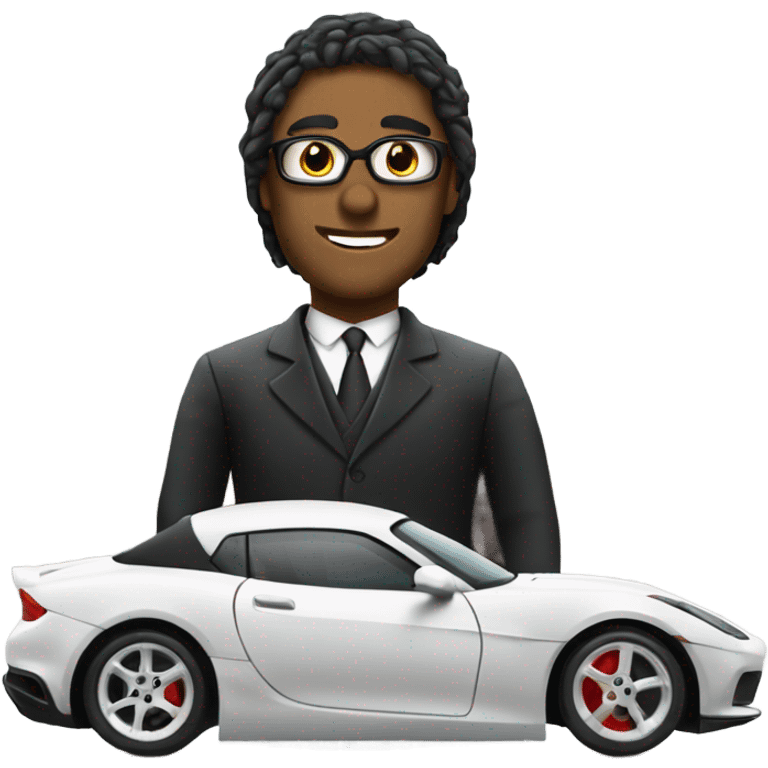 Barrister with wig driving a sports car emoji