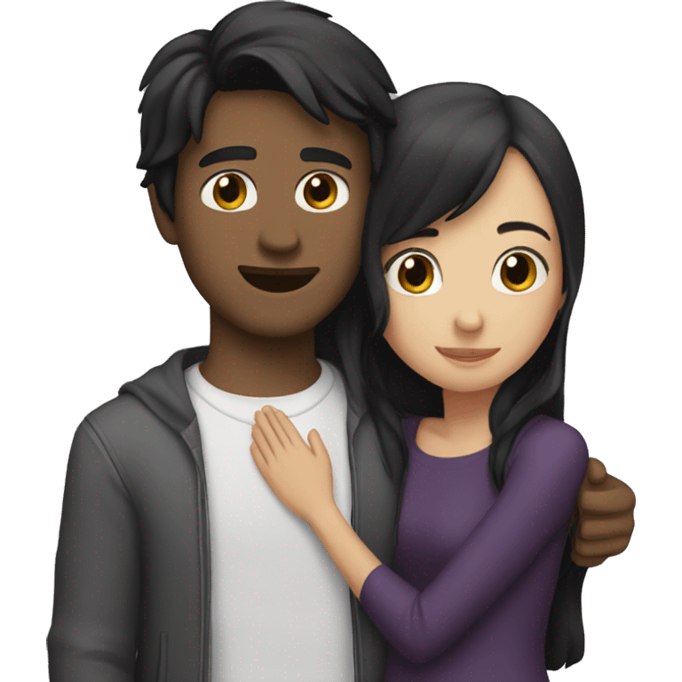 girl with Black hair  and brunette guy hug emoji