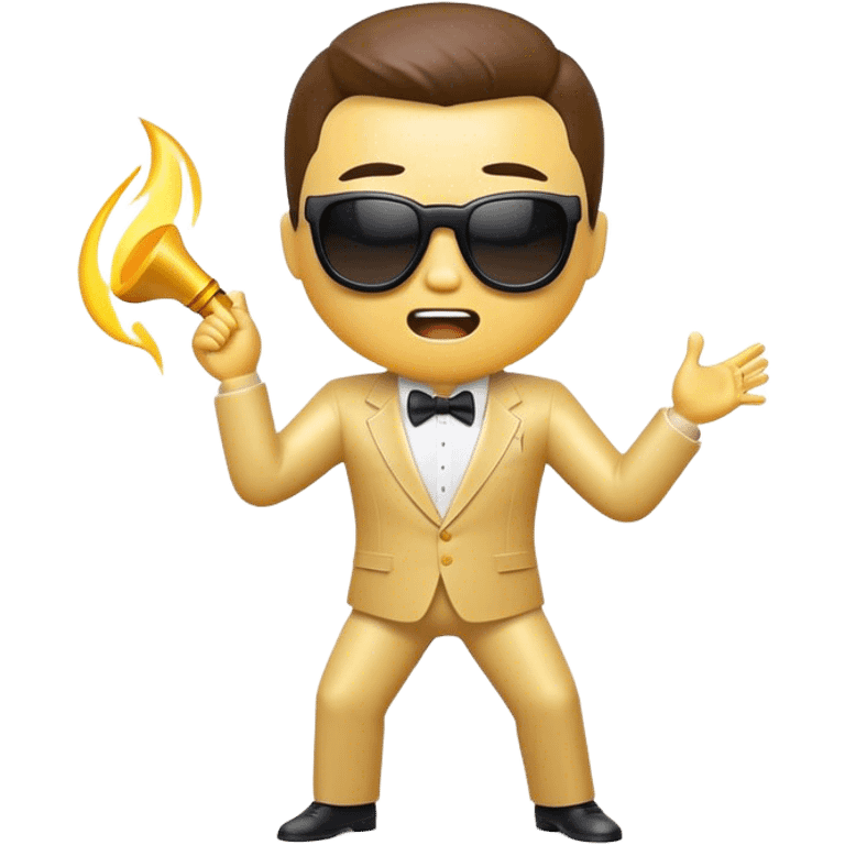 Cinematic Realistic Gangnam Style Pop Culture Emoji, showcasing a playful, iconic portrayal inspired by the hit song rendered with dynamic textures and fun, energetic lighting. emoji