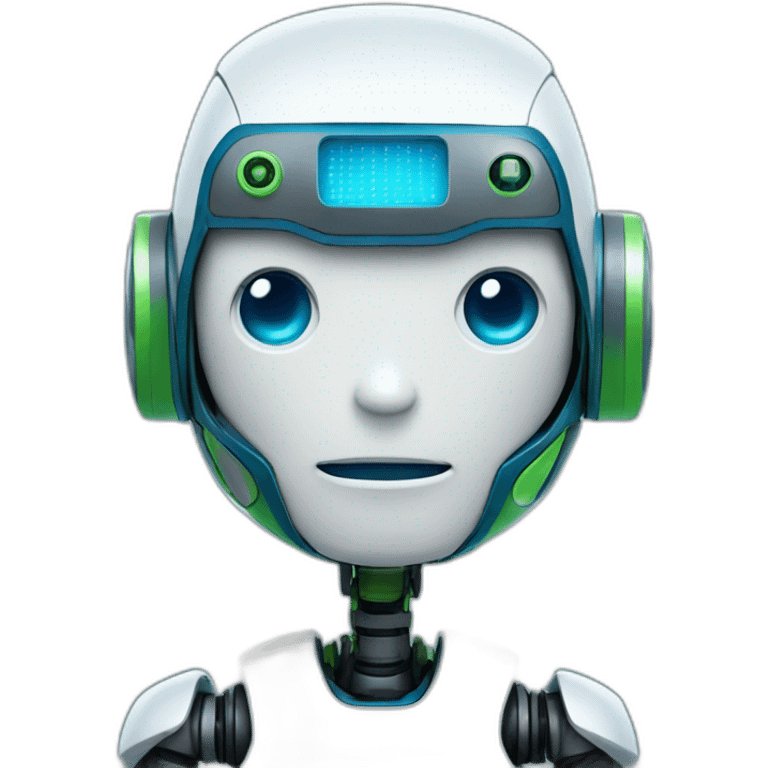 Robot with blue white green details emoji