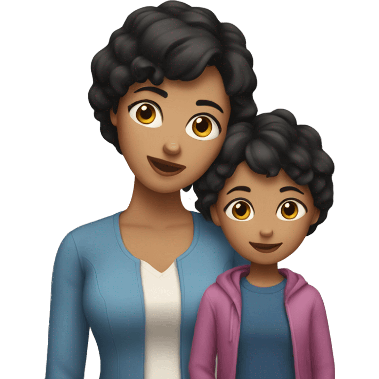 Mom with short black hair and daughter with long brown hair emoji