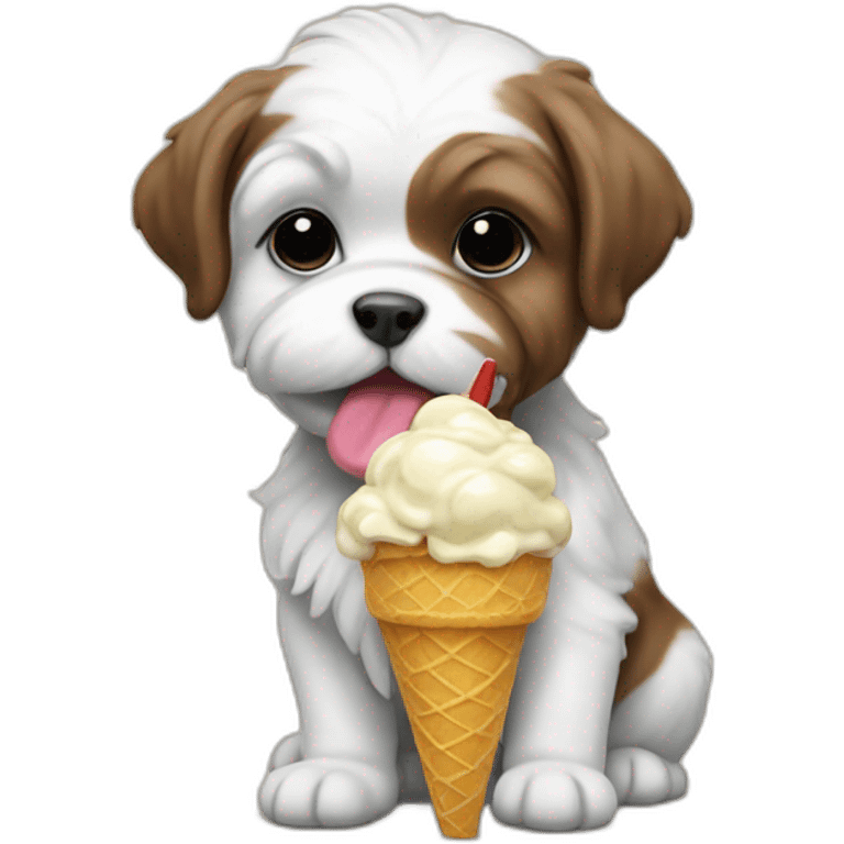 Shitzu puppy eating ice cream emoji