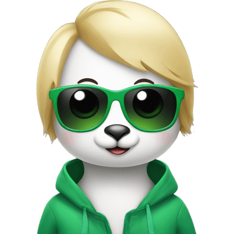 Little penguin with blond hair wearing green sunglasses  emoji