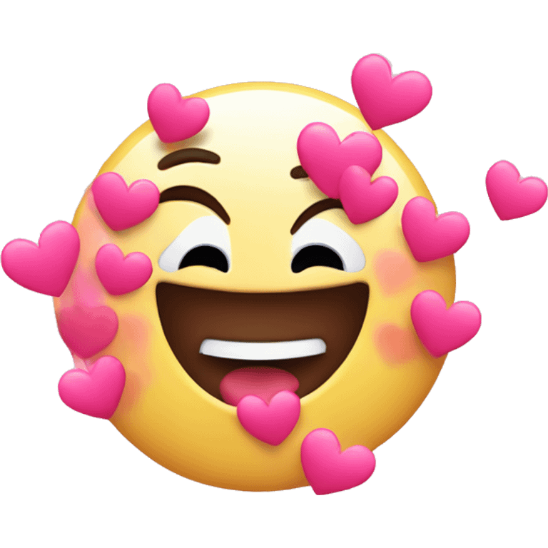 Joyful emoji with pink hearts around it emoji